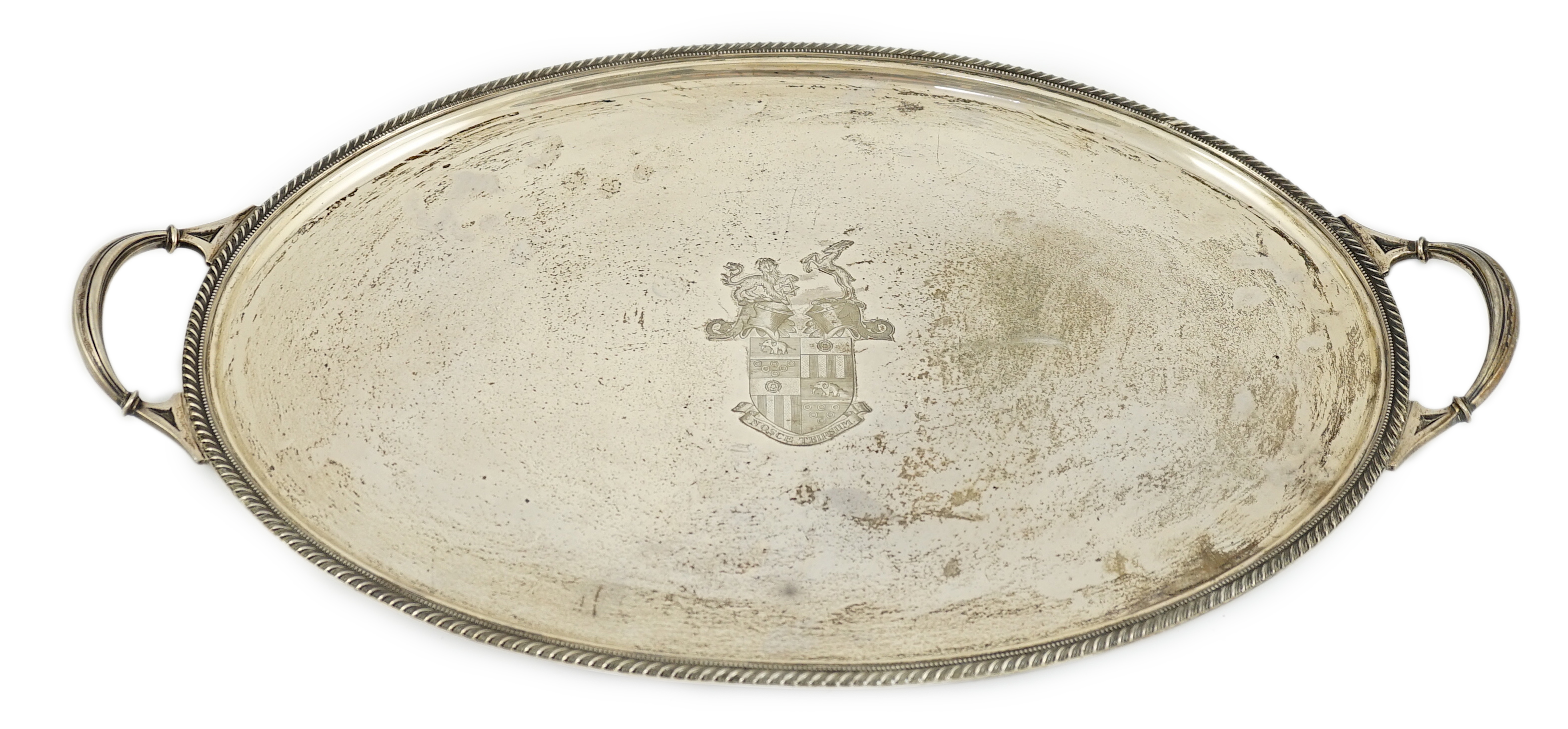 A George V silver oval two handled tea tray, by James Dixon & Sons